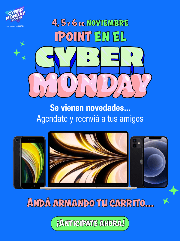 4, 5 y 6 de noviembre ¡iPoint en el CyberMonday! Se vienen novedades… Agendate y reenviá a tus amigos. Andá armando tu carrito. ¡Anticipate ahora!